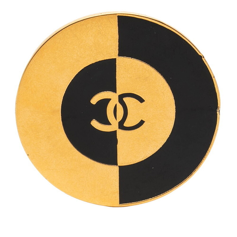 Chanel Coco Mark Brooch, Gold, Black Plated, Enamel, Women's CHANEL